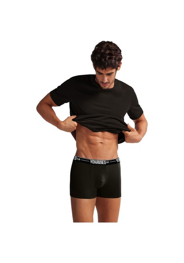 Yohannes Club, Erkek Özel Bölmeli Pamuklu Boxer, Renk Seçenekli, Tekli Paket Siyah
