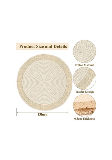 Yifomall 4'lü Yuvarlak Pamuklu Yıkanabilir Masa Örtüsü, 33 Cm Isıya Dayanıklı Dekoratif Set Bej