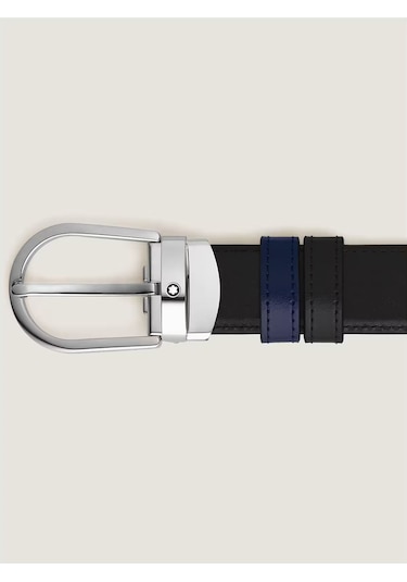 Montblanc At Nalı Tokalı Siyah - Mavi 30 Mm Çift Taraflı Deri Kem Lacivert