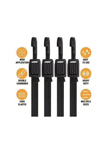 Hightower 4 Adet Siyah Esnek Askı Kayışı - 100 Cm / 40 İnç, Kamp, Çadır, Bisiklet Ve Kamyonlar İçin Diğer