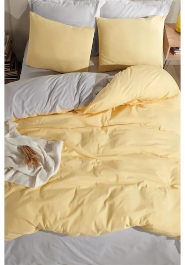 More Home Tek Kişilik Nevresim Seti + Yastık Kılıfı Sarı Gri Sarı Gri