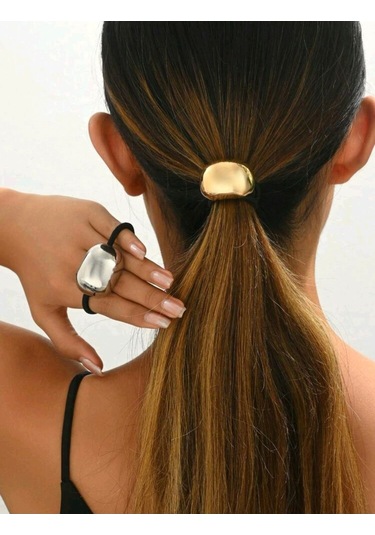 Okavango Kadın Printires Gold, Gümüş 2'li Yuvarlak Lastik Toka Seti Çok Renkli