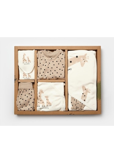 BabyCosy Organik Zürafa Desenli 10 Lu Set Ekru - Vizon