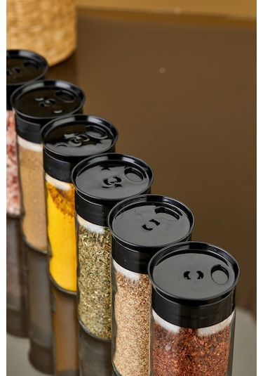 6'lı Cam Baharatlık Seti - Siyah Siyah