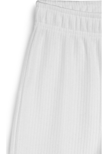 Beli Lastikli Ekru Kız Çocuk Eşofman Altı - Rahat Geniş Paça Kalın Kumaş 7-8-9-10-11-12-13-14 Yaş Ekru