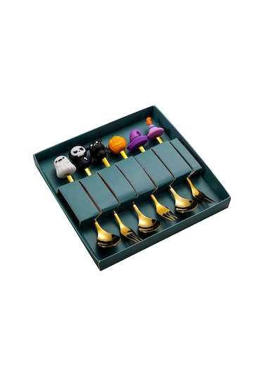 Premium Çocuk Cadı Figürlü Paslanmaz Çelik Uçlu Çatal-kaşık Set, 6 Parça 24+ Ay