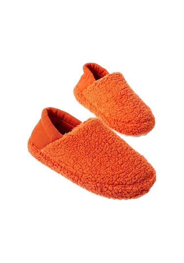 Kadın Lastikli Kaymaz Taban Peluş Havlu Kumaş Ev Ayakkabısı Panduf Turuncu-turuncu Turuncu