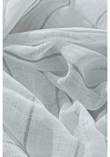 Louison Tül Perde Gri Çizgili 300x280 Gri - Beyaz