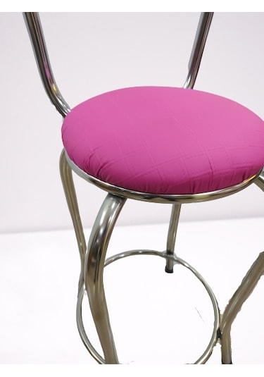 Sandalye BAR Tipi Yüksek Model  PEMBE FUŞYA 1 adet Metal Çelik nikelaj Suni deri döşeme El Yapım Pembe