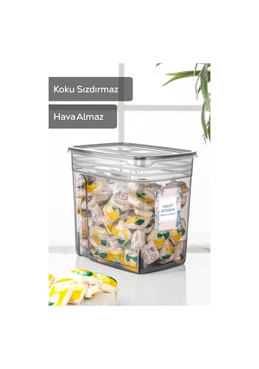 Meleni Home 2'li Mega Etiketli Deterjan Saklama Kutusu Lena Pratik Kapaklı Tablet Deterjan Saklama Kabı 2x5,5 Lt
