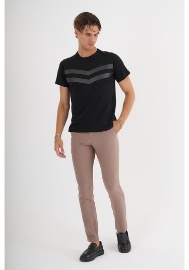 Erkek Siyah Baskılı %100 Pamuklu Standart Kalıp T-shirt Beyaz