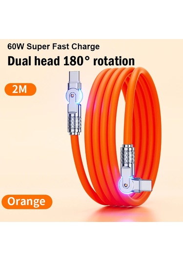 Çift Dönen Hızlı Şarj Kablosu Usb C Tip-c Şarj Cihazı Sıvı Silikon Kablo Huawei Orange 2m Diğer