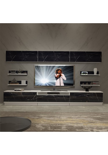 Decoraktiv Trendstyle 8ys Mdf Tv Ünitesi Tv Sehpası Beyaz - Siyah Mermer