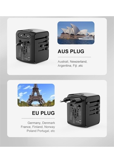 Fastbuy Mavi Evrensel Seyahat Şarj Aleti - 4 Usb 3 Usb-a + 1 Type-c Hızlı Şarj, 150+ Ülke Uyumlu, 5 Cihazı Eşzamanlı Şarj, Ha