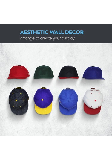 Duvara Yapışan Şapka Kancaları 16'lı Paket - Beyzbol Şapkası Şapka Askısı, Minimalist Şapka Sergileme, Güçlü Tutuşlu Şapka Kancaları, Siyah Siyah