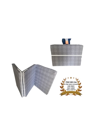 Katlanır Kamp Yatağı Çadır Yatağı Sünger Yatak Fermuarlı 70x180 Cm 6 Cm Gri