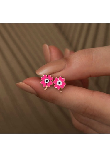 Gumush ​Gümüş Fosforlu Pembe Yonca Küpe