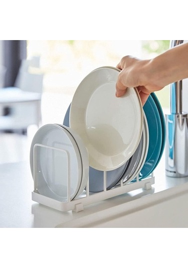 Fastbuy Dolap Bulaşık Rafı, 5 Bölmeli Paslanmaz Çelik Standı, Tabak Tutucu Siyah