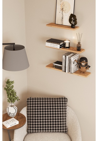 3'lü Dekoratif Raf Duvar Rafı Siyah