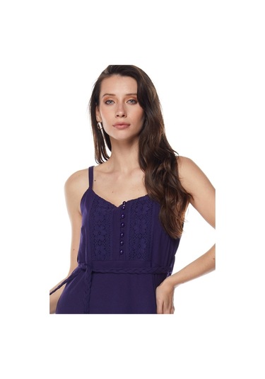 Şile Bezi Mor Askılı Kemerli Elbise