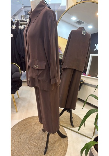 Nuss 1025 Tam Boy Düğmeli Pantolonlu Takım Kahve Kahve