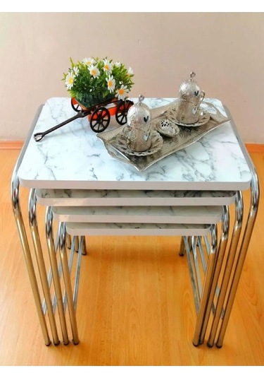 Beyaz Mermer Desen Zigon Sehpa 1. Kalite Krom Nikelaj Tse E1 Onaylı Malzeme Üreticiden Mermer