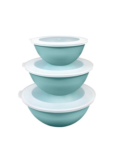 Ceronni Lunar Kapaklı Kase 3lü Set 3lt 2lt 1lt Turkuaz Turkuaz