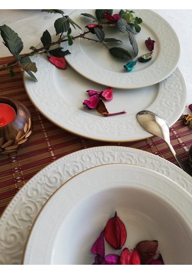 Kütahya Porselen Açelya 48 Parça 12 Kişilik Yaldızlı Yemek Takımı