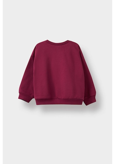 Defacto Kız Bebek Bisiklet Yaka İçi Yumuşak Tüylü Baskılı Sweatshirt E8352a525aubr490 Bordo