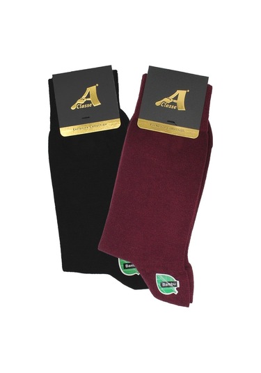 A Classe 2'Li Paket Düz Bordo-Siyah Bambu Erkek Çorap Bordo