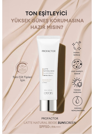 Cre'ars Hafif Kapatıcı Pürüzsüz Görünüm Sunan Güneş Kremi Natural Beige SPF50+ 50 ML