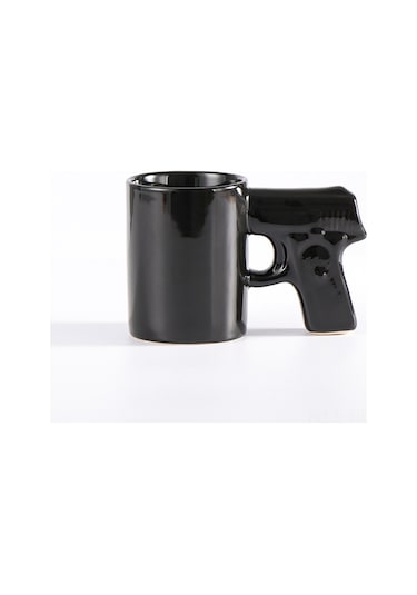 Suofeng Gümüş Altın 3d Tabanca Desenli Seramik Kupa, Kahve/su İçimi, 301-400ml, Siyah Renk, Dayanıklı Malzeme, Özel Hediyelik Siyah