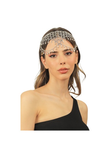 Labalaba Kadın Antik Gümüş Kaplama Zincir Detaylı Tasarım Saç Zinciri Gümüş