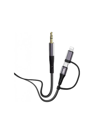 Go Des Gac-172 2in1 Type-c & Lightning To 3.5mm Aux Audio Kablo 1m Siyah Siyah