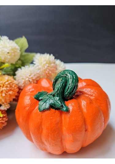 Dekoratif Balkabağı Orta Boy, Turuncu El Yapımı, Ev Dekoru, Masa Dekoru, Obje, Biblo