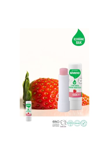 Siveno %100 Doğal Dudak Koruyucu Çilek Bitkisel Lip Balm Dudak Kremi Nemlendirici Parlatıcı Onarıcı 6 G
