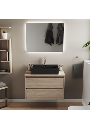 Aqua Bagno Plan Tezgah Üstü Kare Lavabo 55 x 45 CM Mat Siyah