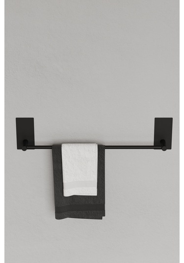 Paslanmaz Çelik Siyah Yapışkanlı Havluluk - Havlu Askısı 45 Cm Mat Siyah