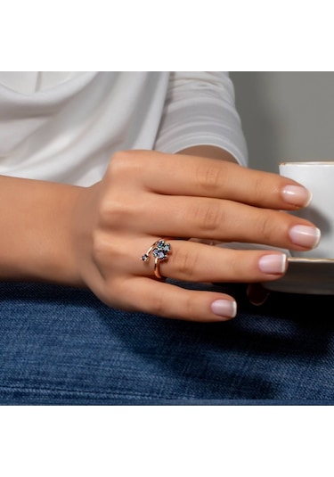 Mistik Topaz Taşlı Yonca Gümüş Yüzük