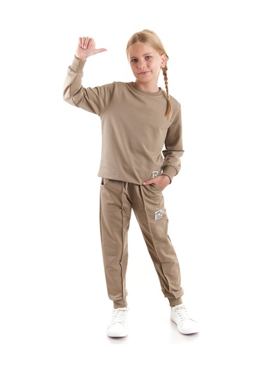 Ahengim Kız Çocuk Back To School Pamuklu Trend Eşofman Takımı Ak2529 Haki