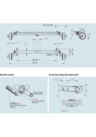 Al-ko 1350kg 1400mm Torsiyonlu Frenli Aks Dingil Seti
