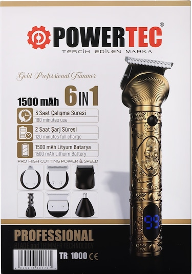 Powertec TR-1000 Tıraş Makinesi 6in1 Saç Sakal Vücut Kulak Burun Erkek Bakım Kiti