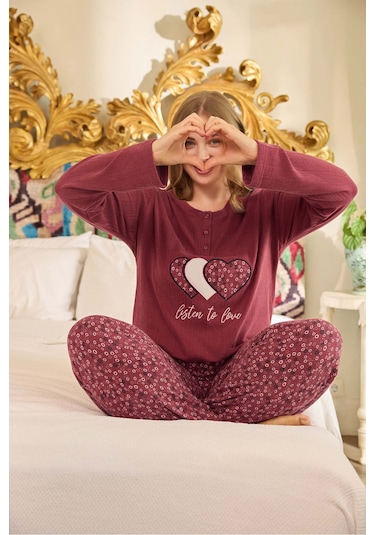 Aydoğan Kadın Suzi Büyük Beden Termal Bordo Pijama Takım 0678 Bordo