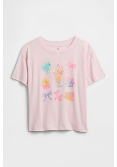 Gap Kız Çocuk Oversized Grafik Baskılı Açık Pembe T-shirt-14924