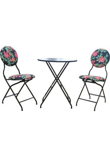 Katlanabilir Nar Desenli Metal Masa Ve Sandalye Takımı - 2 Sanda