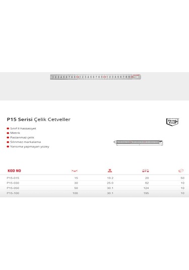 Ceta Form P15-050 Çelik Paslanmaz Çelik Cetvel 50 Cm