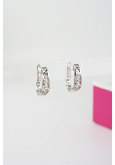 Byzeynaaksesuar Kadın Özel Tasarım Zirkon Taşlı 2'li Minimal Küpe 0012 Çok Renkli