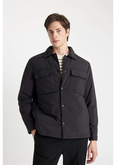 DeFacto Siyah Su İtici Şişme Mont Slim Fit Dar Kesim Gömlek Yaka Çıtçıtlı Cepli D1230AX24WNBK27
