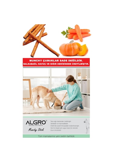 Algro Balkabaklı & Havuçlu Sığır Derisinden Munchy Stick Ödül Maması 450 G