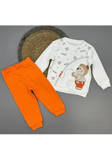 Erkek Bebek Ayıcık Baskılı Alt Üst İkili Gündelik Takım Turuncu